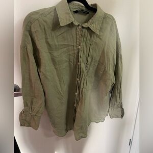 Zara Green Linen Button Down Size L